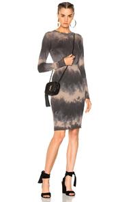 Raquel Allegra Mandarin Fitted Dress In Blue,gray,ombre & Tie Dye
