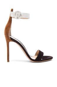 Gianvito Rossi Tri Color Suede Portofino Heels In Black,white,brown