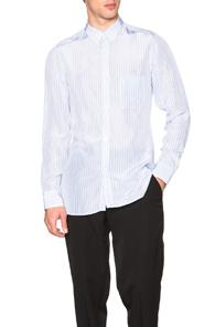 Yohji Yamamoto Shoulder Gather Button Down In Blue,stripes