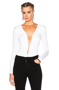 T By Alexander Wang Modal Spandex Lace Up Bodysuit In White