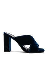 Saint Laurent Loulou Velvet Pin Mules In Blue