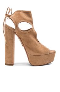 Aquazzura Platform Sexy Thing Suede Heels In Neutrals