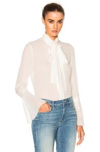 Nicholas Pussybow Pleat Cuff Top In White