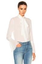 Nicholas Pussybow Pleat Cuff Top In White