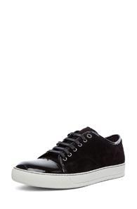 Lanvin Calfskin Suede & Patent Low Top Sneakers In Black