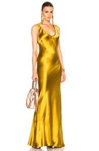 Galvan Signature 90s Slip Bias Dress In Metallics,yellow