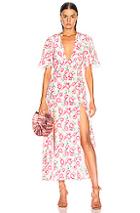 Les Reveries Deep Neck Petal Sleeve Dress In Floral,pink,white