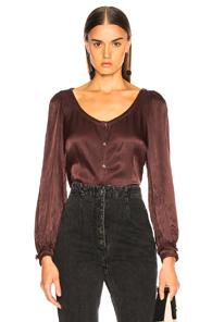 Raquel Allegra Gathered Sleeve Blouse In Brown