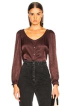 Raquel Allegra Gathered Sleeve Blouse In Brown