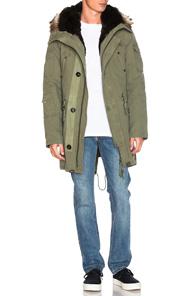 Yves Salomon Canvas Parka With Natural Rabbit And Coyote Fur In Green