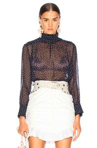 Rixo London Victoria Top In Blue,polka Dots