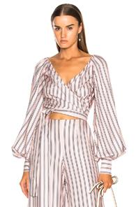 Zimmermann Sunny Wrap Blouse In Neutral,stripes