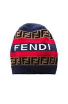 Fendi Logo Beanie In Blue,stripes