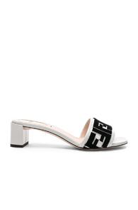 Fendi Logo Print Leather Mules In White