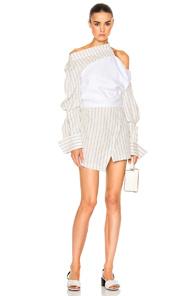 Jacquemus Cold Shoulder Dress In Stripes,white