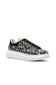 Alexander Mcqueen Leather Platform Sneakers In Black,animal Print