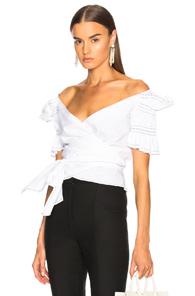 Jonathan Simkhai Ruched Cotton Off Shoulder Wrap Top In White