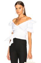 Jonathan Simkhai Ruched Cotton Off Shoulder Wrap Top In White