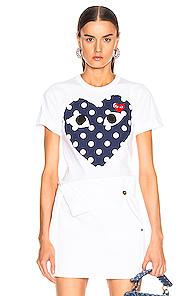 Comme Des Garcons Play Logo Emblem Tee In White