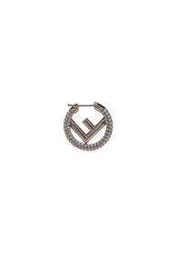 Fendi Mini Crystal Logo Hoop Single Earring In White