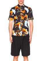 Givenchy Cockfight Print Short Sleeve Shirt In Black,blue,abstract