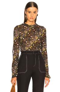 Chloe Blossom Print Viscose Top In Black,floral