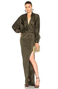 Alexandre Vauthier Shiny Jersey Long Sleeve Maxi Dress In Green