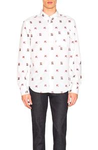 Naked & Famous Denim X Street Fighter Akuma & Heaven Jacquard Shirt In Abstract,white