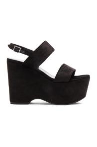 Saint Laurent Candy Flatform Textured Velour Studded Sandals In Black