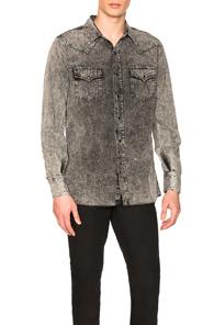 Saint Laurent Long Sleeve Denim Western Shirt In Gray