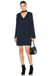 Tibi V Neck Tie Dress In Blue