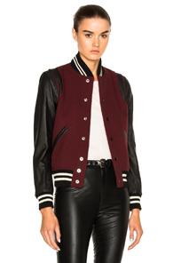 Saint Laurent Teddy Bomber Jacket In Red