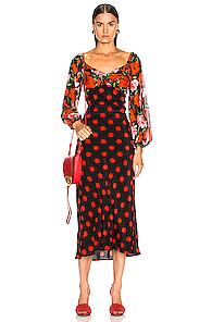 Rixo Josephine Dress In Floral,polka Dots,red