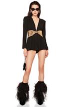 Saint Laurent Sequin Bow Belt Romper In Black