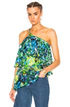 Marques ' Almeida Lace One Shoulder Frill Top In Abstract,blue,floral,green