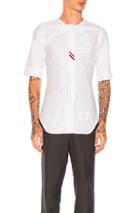 Thom Browne Collarless Short Sleeve Oxford In White