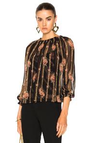 Needle & Thread Victorian Stripe Top In Black,floral,stripes