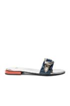 Toga Pulla Buckle Patent Leather Slides In Blue,metallics