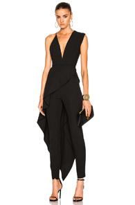 Michelle Mason Asymmetrical Plunge Cascade Top In Black