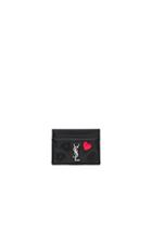 Saint Laurent Heart Embroidered Credit Card Case In Black