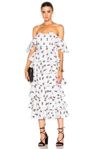 Caroline Constas Irene Ruffle Dress In Red,blue,abstract