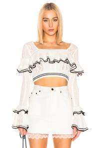 Self-portrait Cropped Striped Knit Top In White