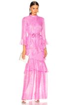 Saloni Marissa Long Dress In Pink,stripes,metallic