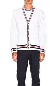 Thom Browne Reconstructed V-neck Cardigan & Long Sleeve Pocket Tee In White
