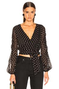 Nicholas Polka Dot Pintuck Wrap Top In Black,pink,polka Dots