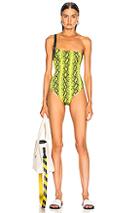 Off-white Python Industrial Body Swimsuit In Animal Print,yellow