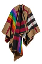Burberry Rainbow Stripe Check Blanket Cape In Plaid,yellow,neutral