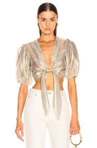 Lisa Marie Fernandez Pouf Metallic Tie Blouse In Metallic