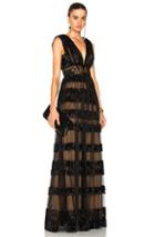 Zuhair Murad Long Embroidered Tulle Lace Border Gown In Black