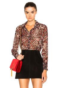 Saint Laurent Leopard Print Blouse In Red,animal Print